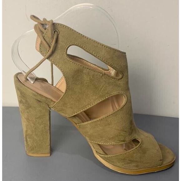 Mix No. 6 Olive Green Suede Cutout Block Heel Ankle Booties Size 9 - Picture 7 of 8